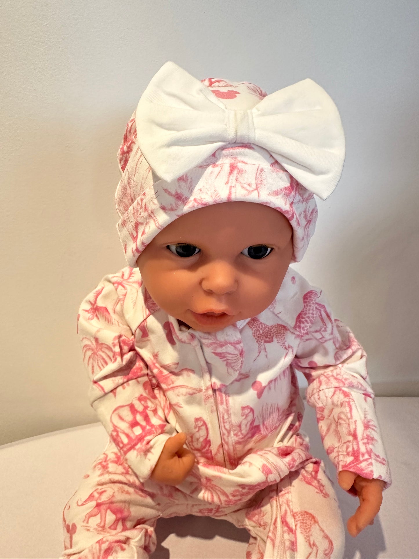 Toile Safari Newborn Hat Pink