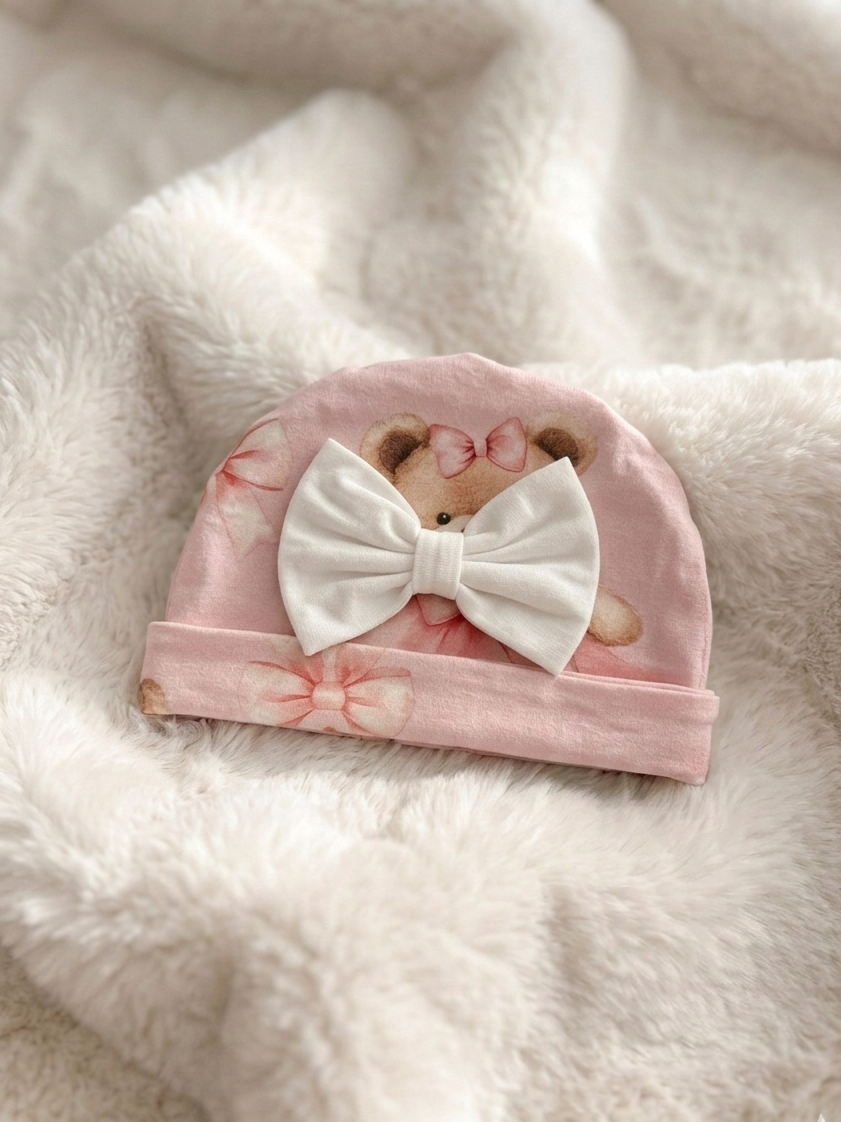 Love you BEARY much newborn hat pink