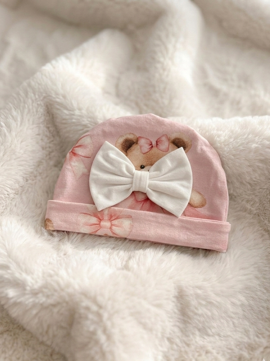 Love you BEARY much newborn hat pink