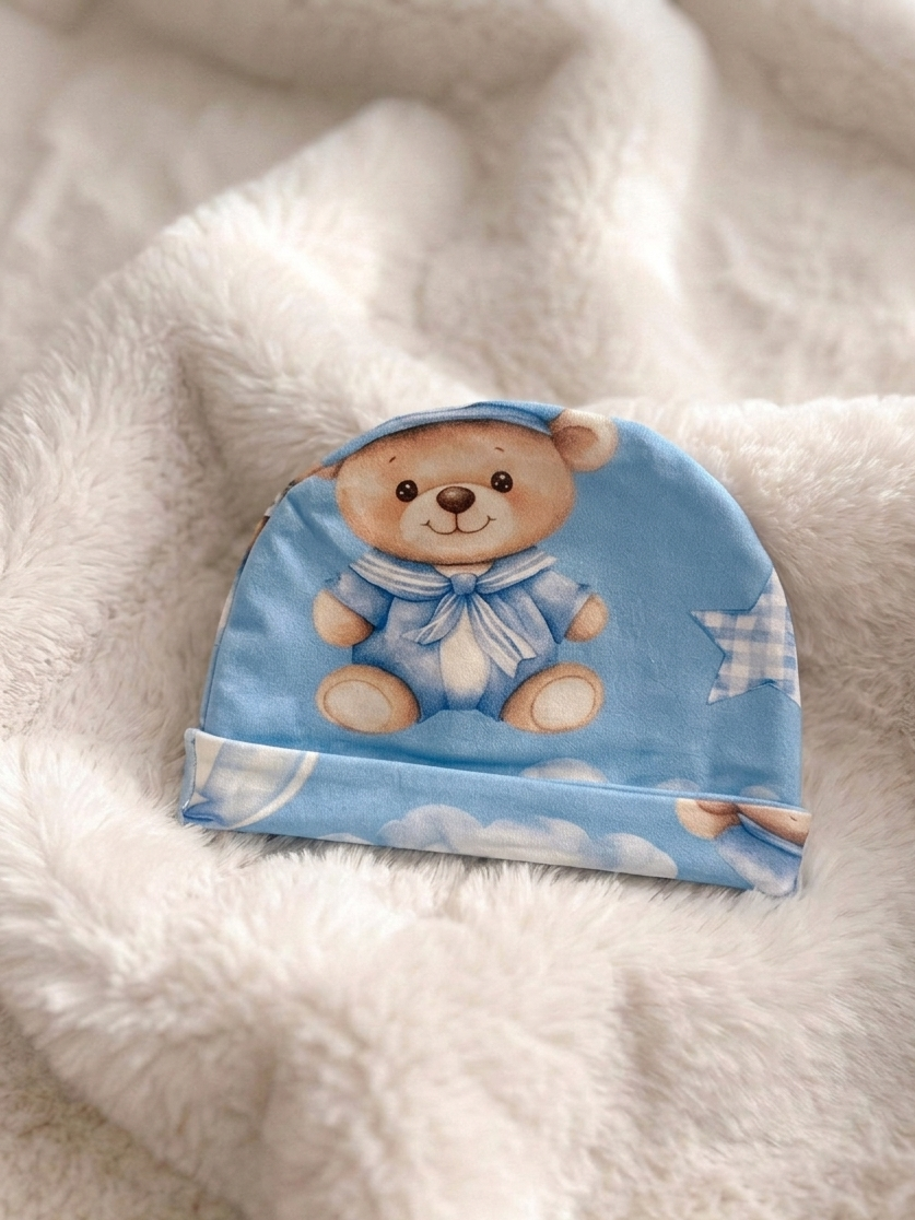 Love you BEARY much newborn hat blue