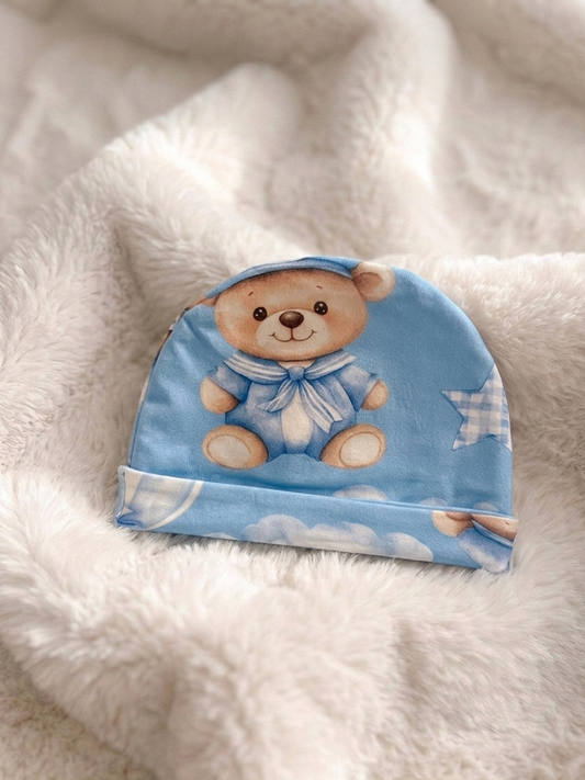 Love you BEARY much newborn hat blue